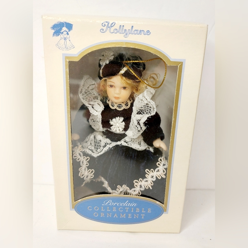 Vintage Hollylane Porcelain‎ Collectable Ornament Black Victorian Dress